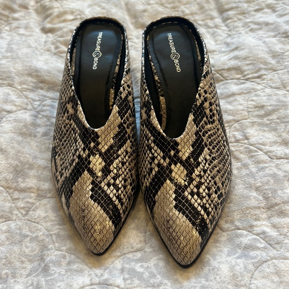 New snake print mules